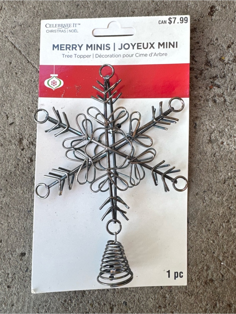 Snowflake Silver Tone Christmas Tree Topper Mini Merries